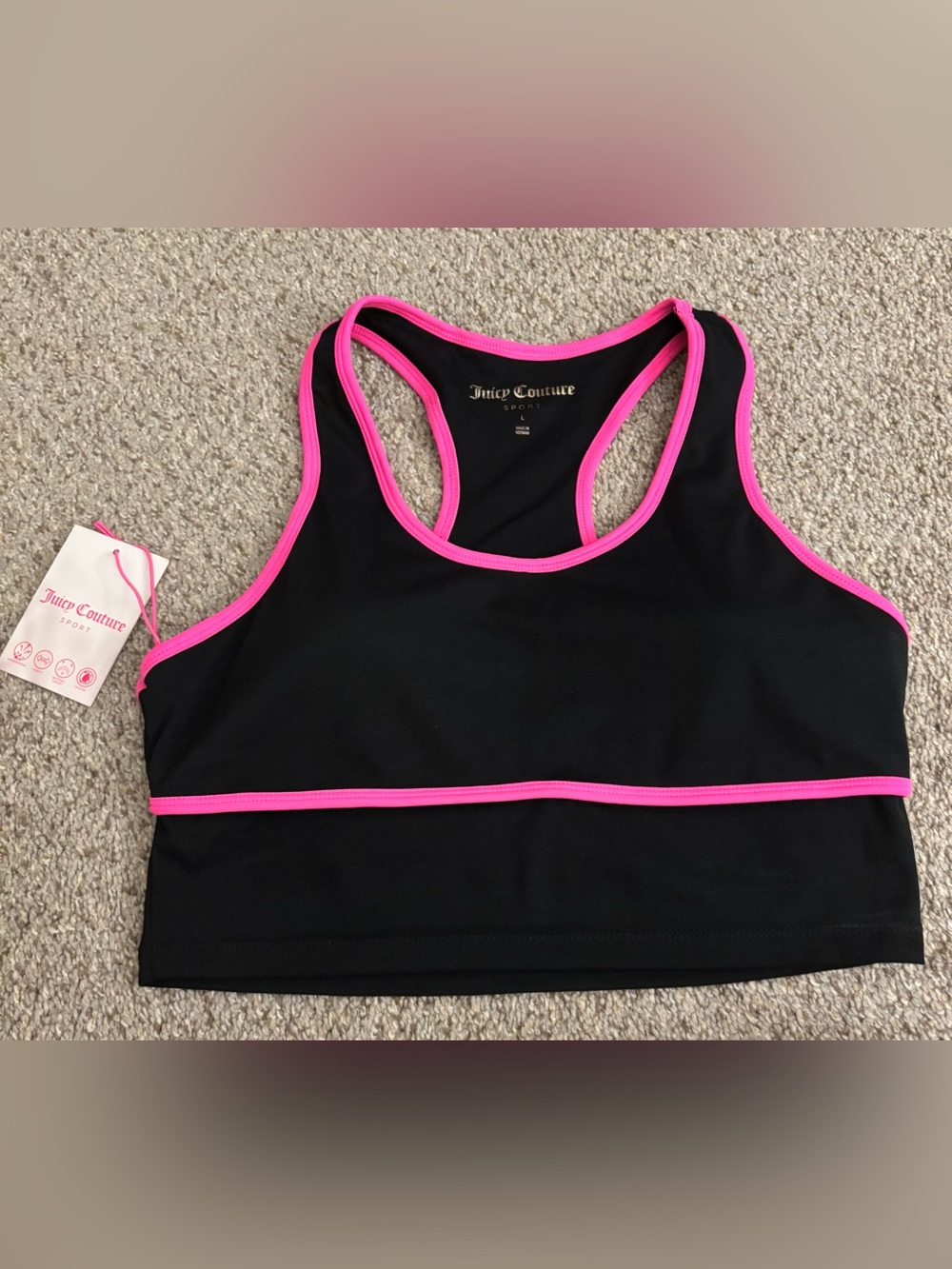 New Juicy Couture Black & Pink Sports Bra Size L
